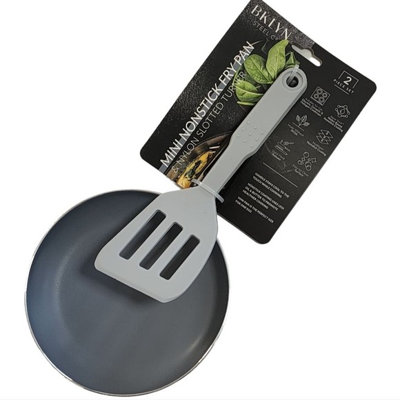 BKLYN Steel Mini‎ Round Nonstick Fry Pan And Nylon Slotted Turner Set Cookware - Picture 1 of 6